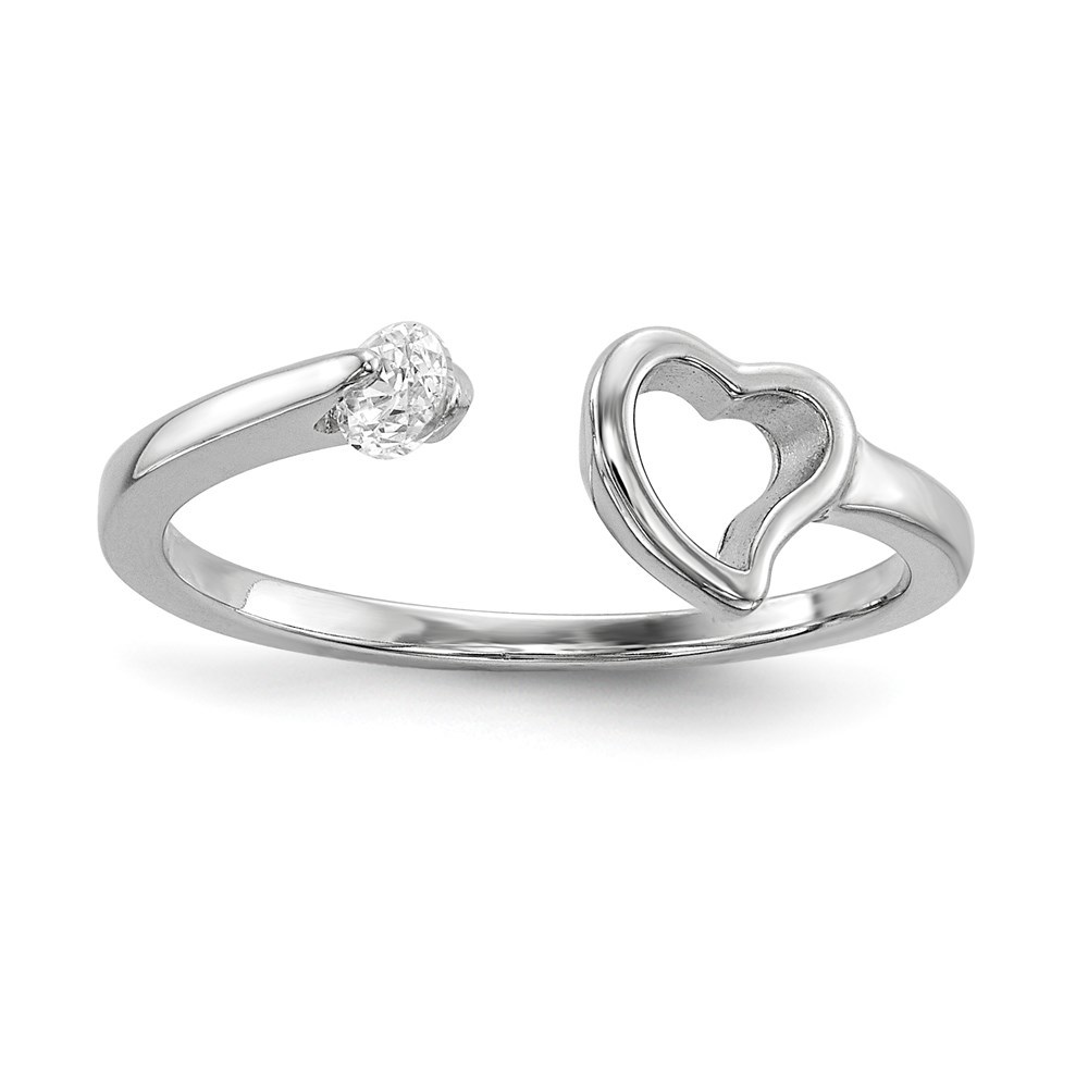 925 Sterling Silver Rhodium-plated Open Heart CZ Polished Ring